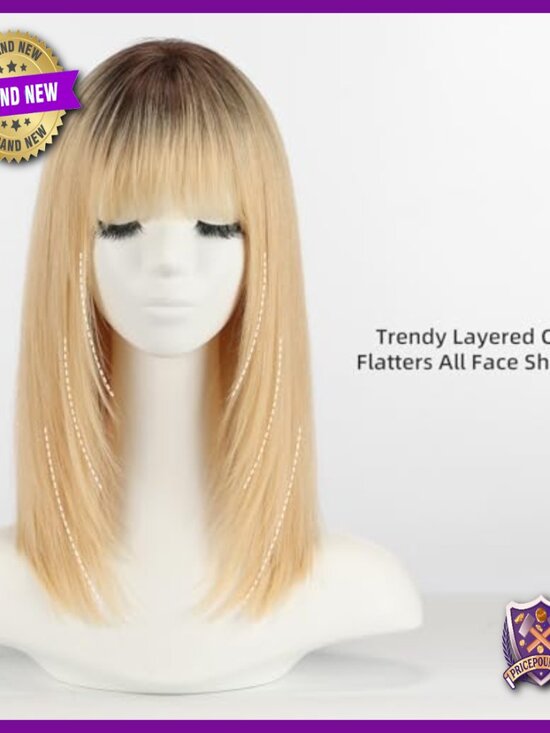 16inch Human Hair Wig Shoulder Length Layered with Bangs Natural Look main image 6